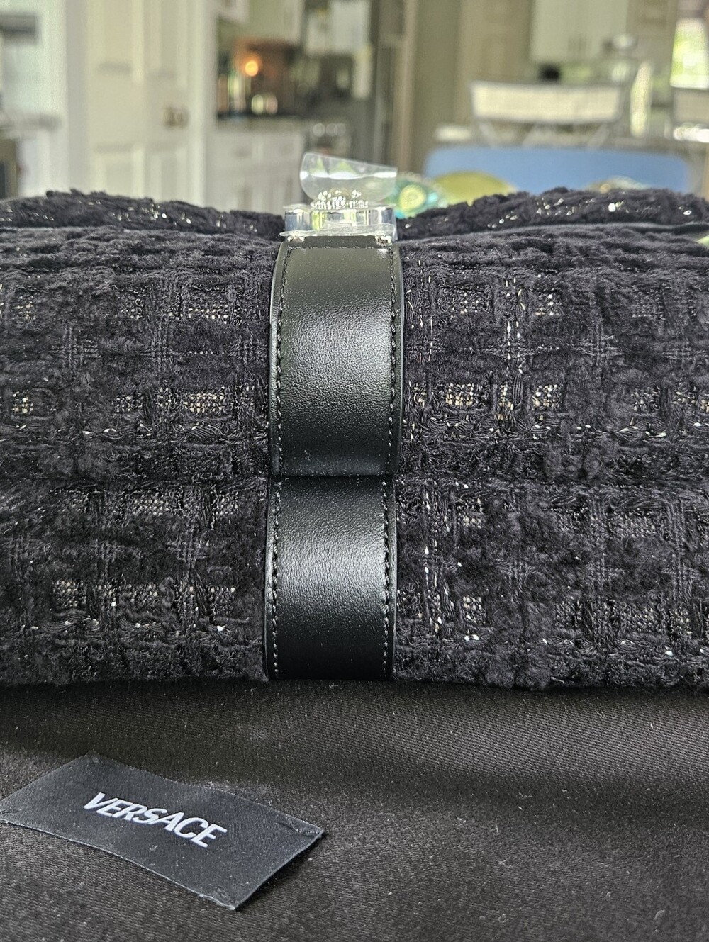 NWT💎💎Versace Black Tweed And Leather Shoulder Bag - Picture 10 of 11